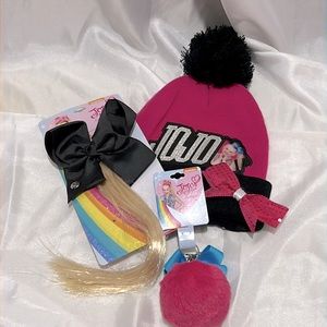JoJo Siwa Black Bow Faux Ponytail Keychain Pink Beanie Bundle